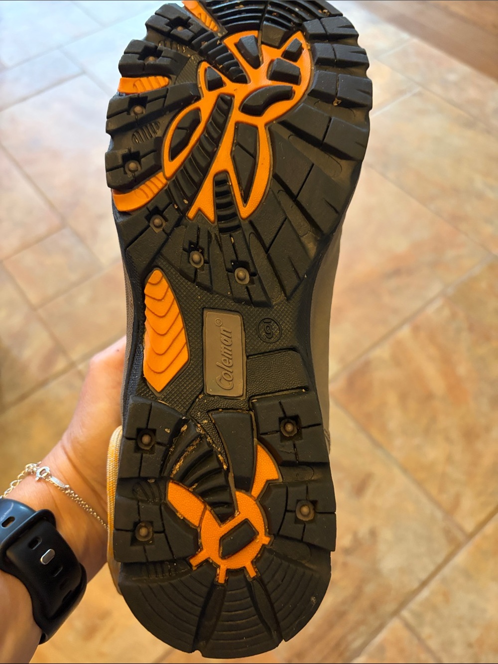 Size 6 Coleman Brown and Black Kids Trail Boots with Yellow Accents - Picture 4 of 4